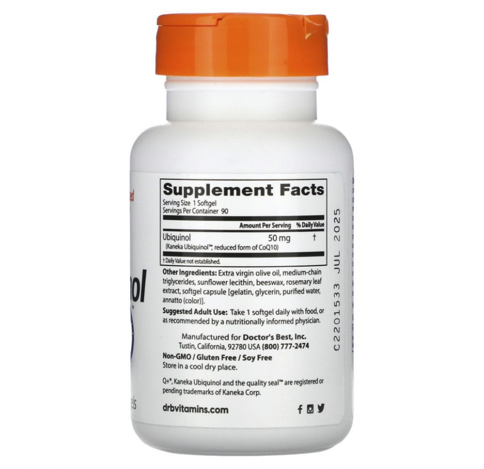 Doctor's Best, убихинол с Kaneka, 50 мг, 90 мягких таблеток