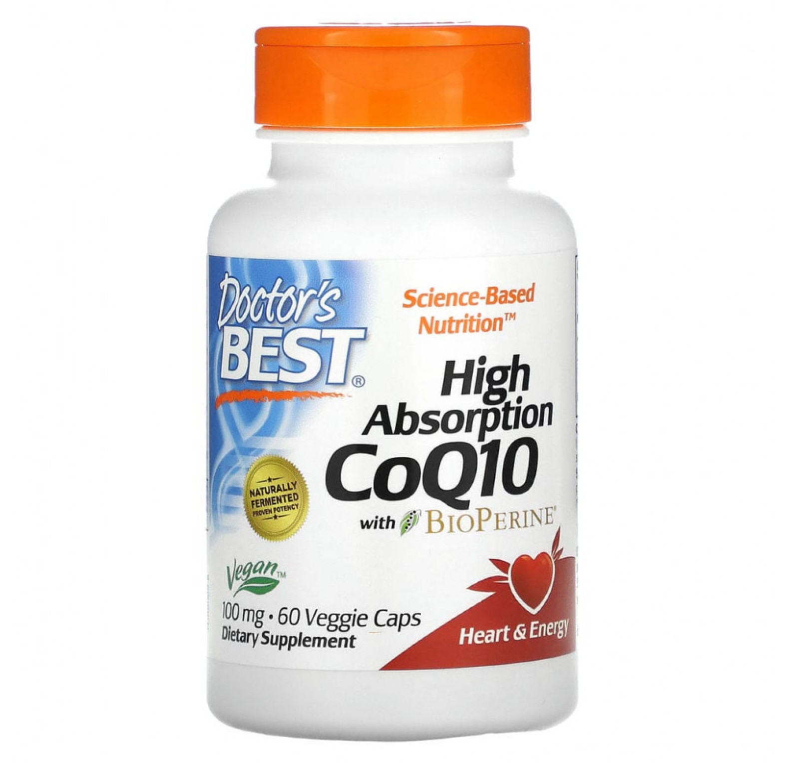 Doctor's Best, коэнзим Q10 с высокой степенью всасывания, с BioPerine, 100 мг, 60 вегетарианских капсул
