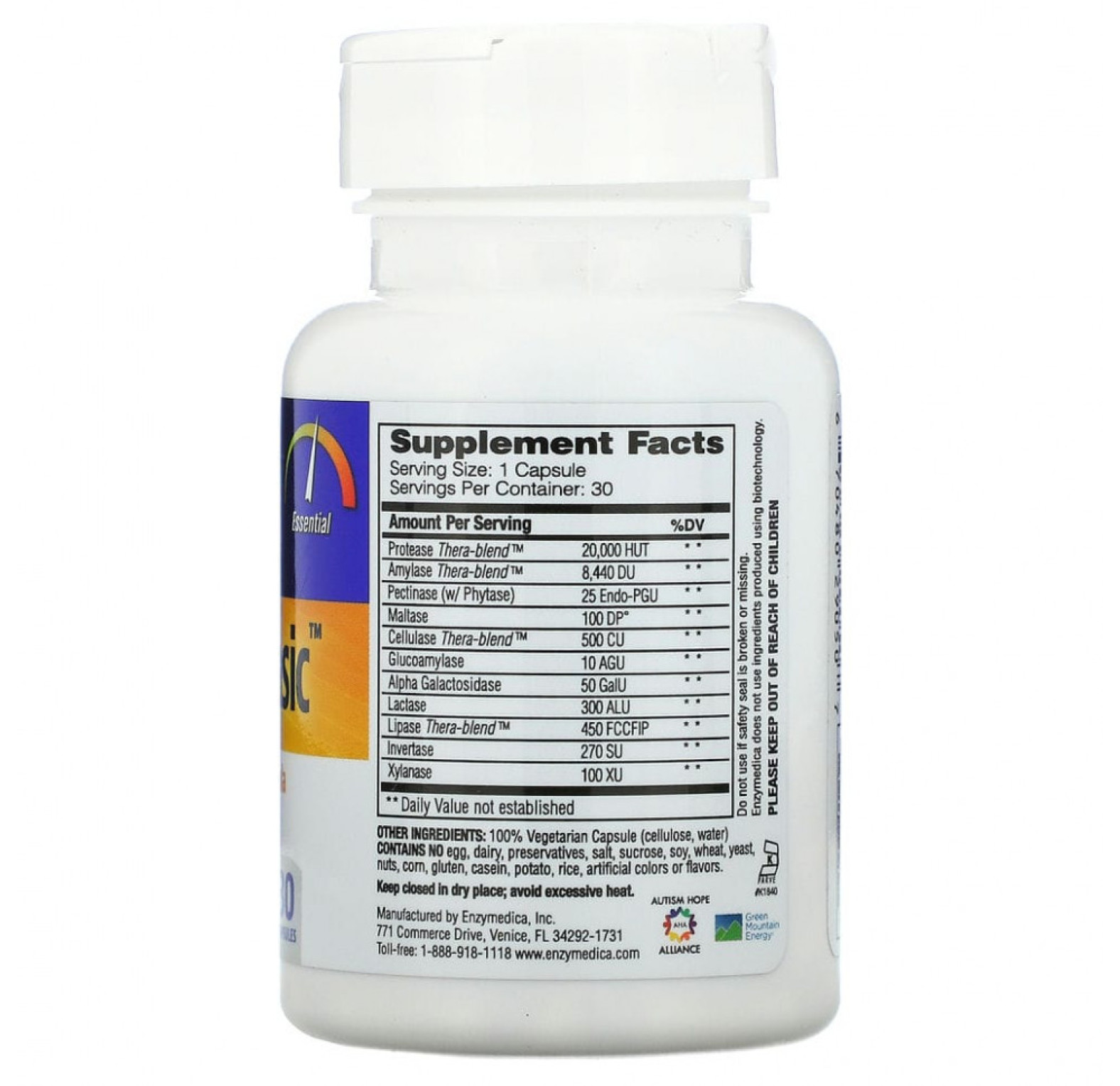 Enzymedica, Digest Basic, формула основных ферментов, 30 капсул