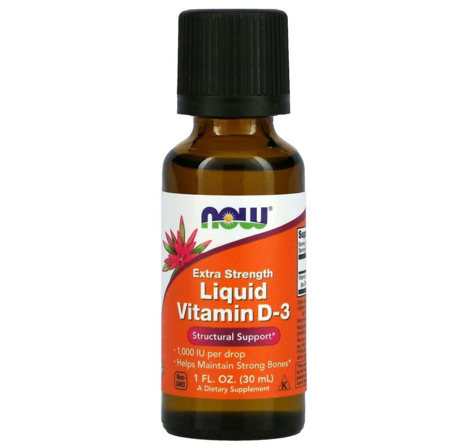 NOW Foods, жидкий витамин D-3 с повышенной силой действия, 1000 МЕ, 30 мл