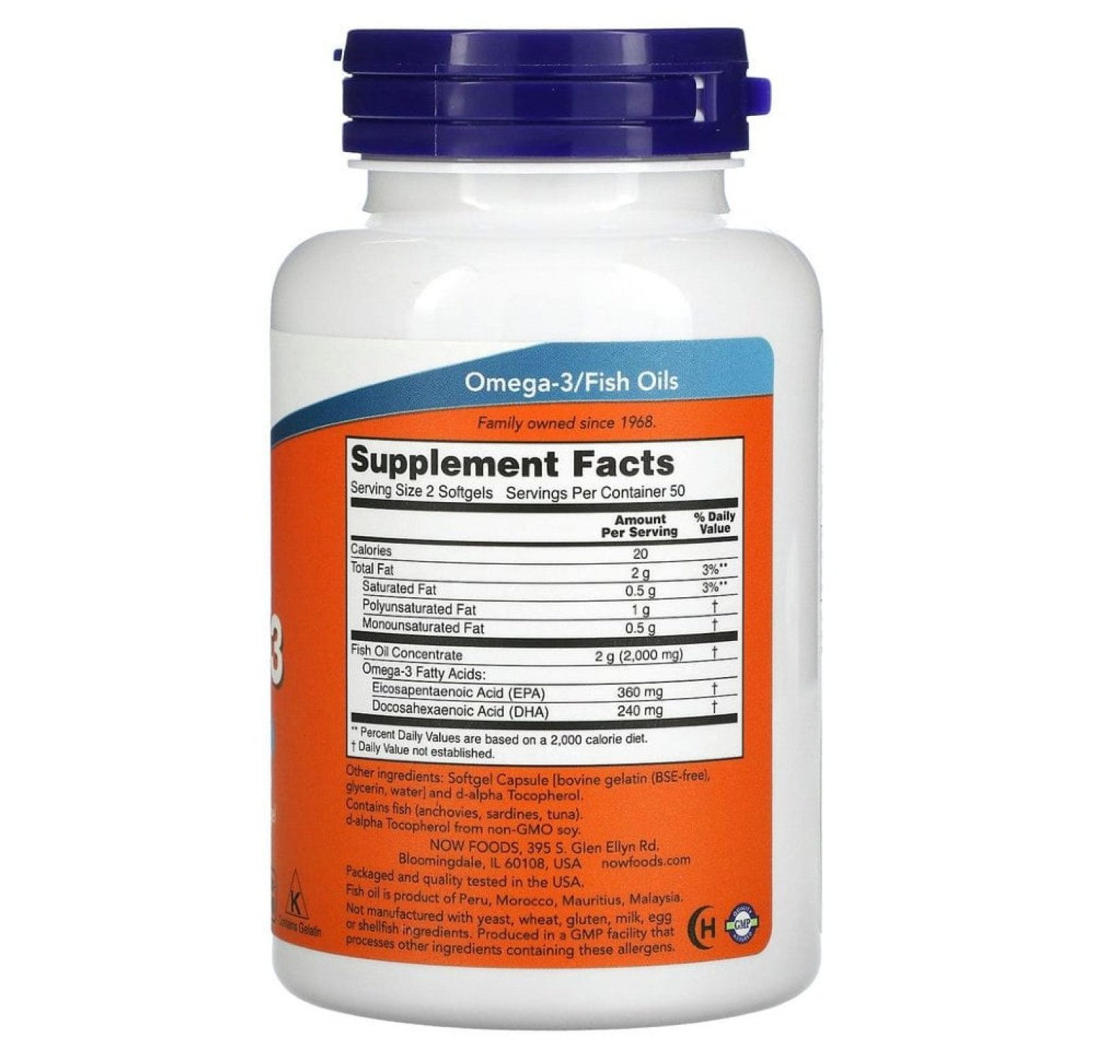 NOW Foods, жирные кислоты омега-3, 180 ЭПК / 120 ДГК, 100 капсул