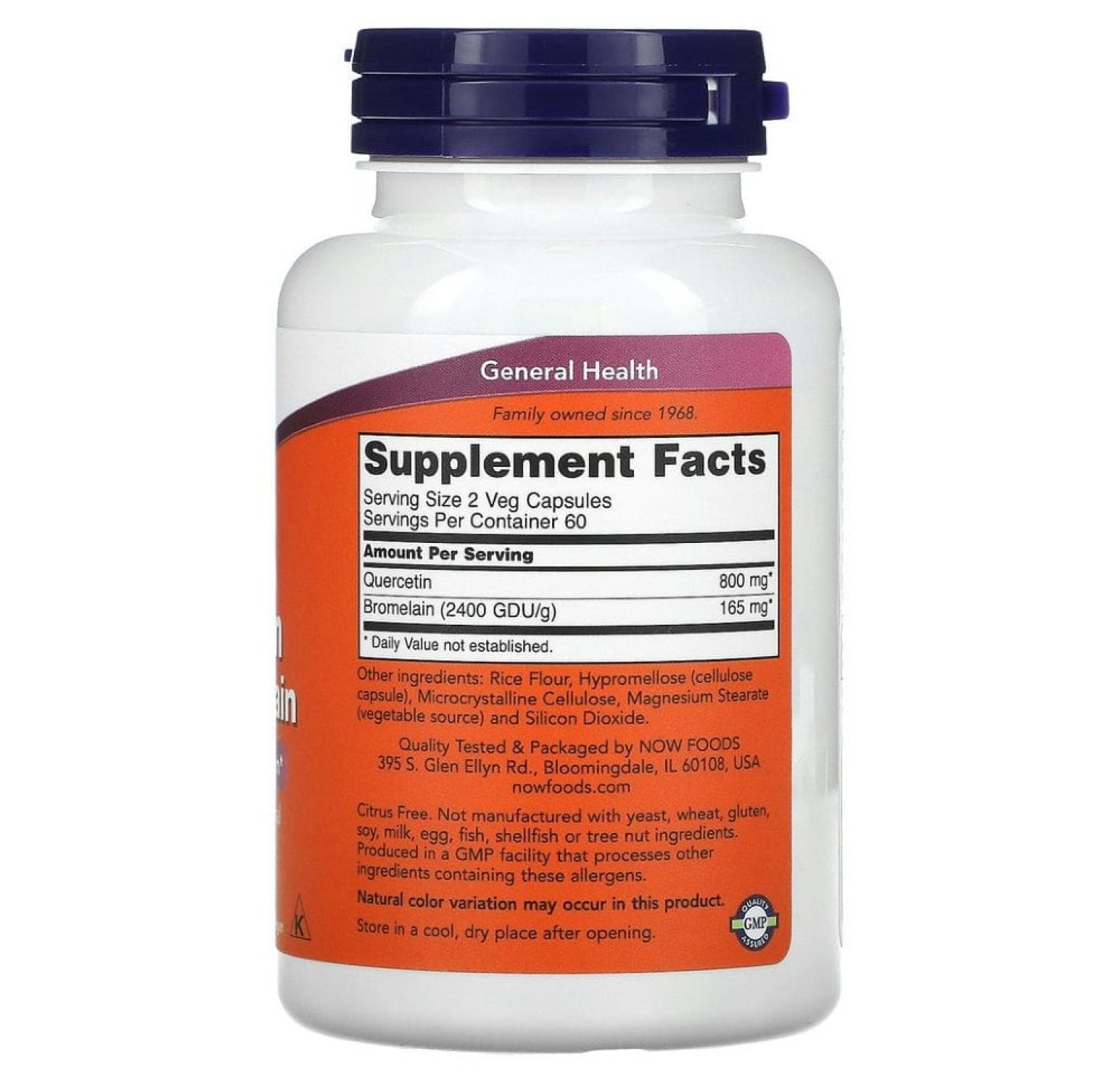 NOW Foods, кверцетин с бромелаином, 120 растительных капсул