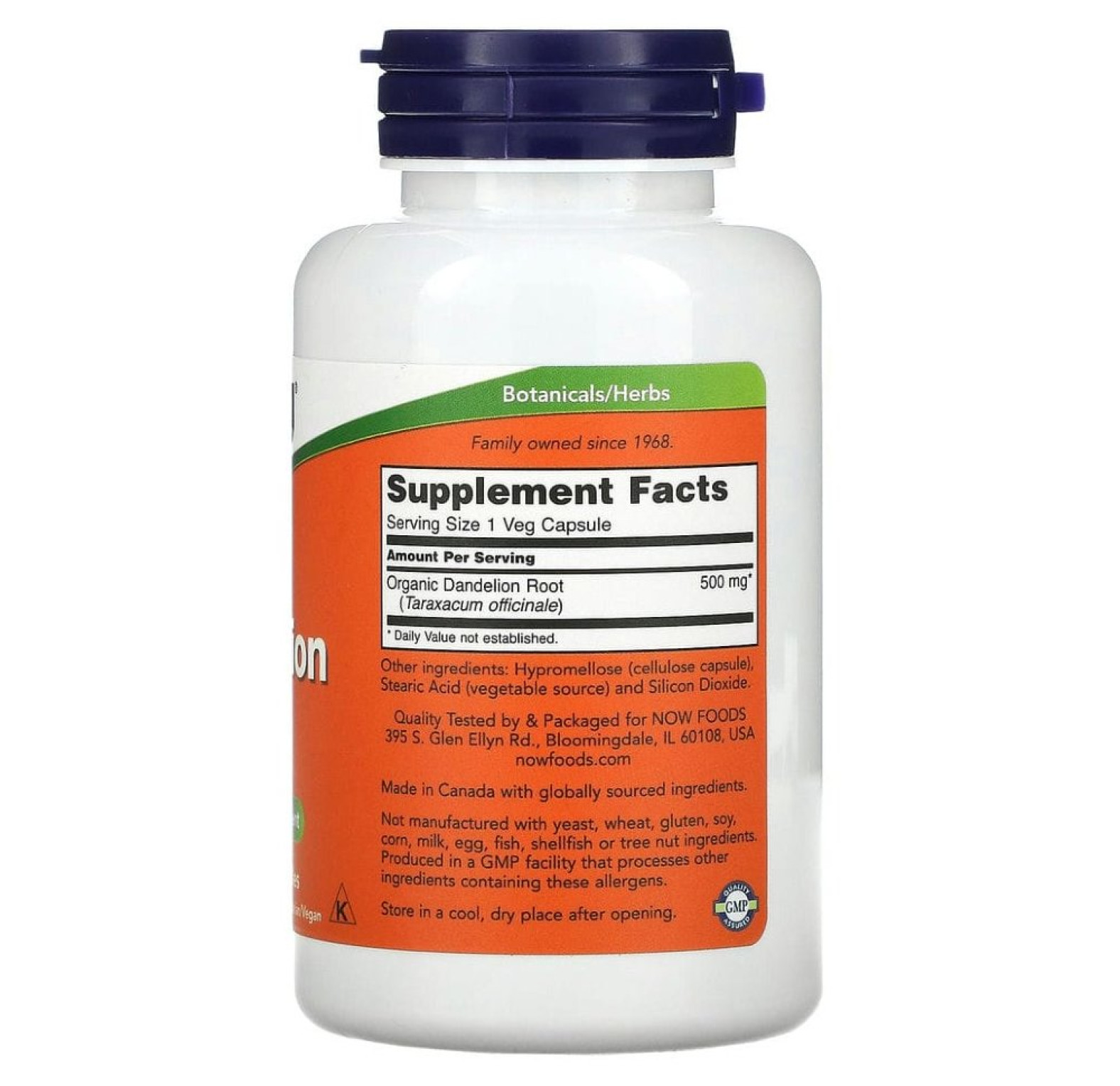 NOW Foods, корень одуванчика, 500 мг, 100 вегетарианских капсул