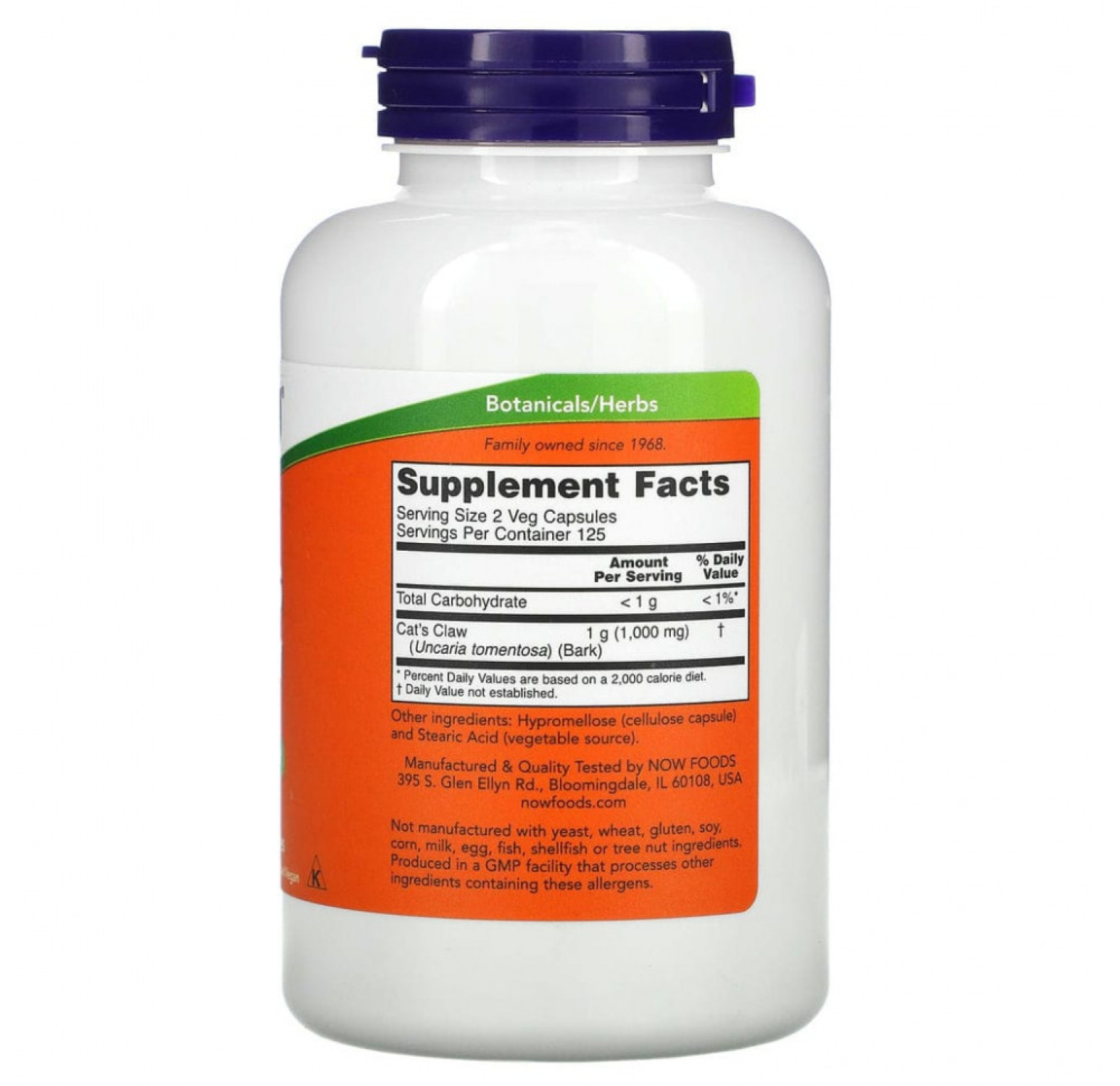 NOW Foods, кошачий коготь, 500 мг, 250 растительных капсул