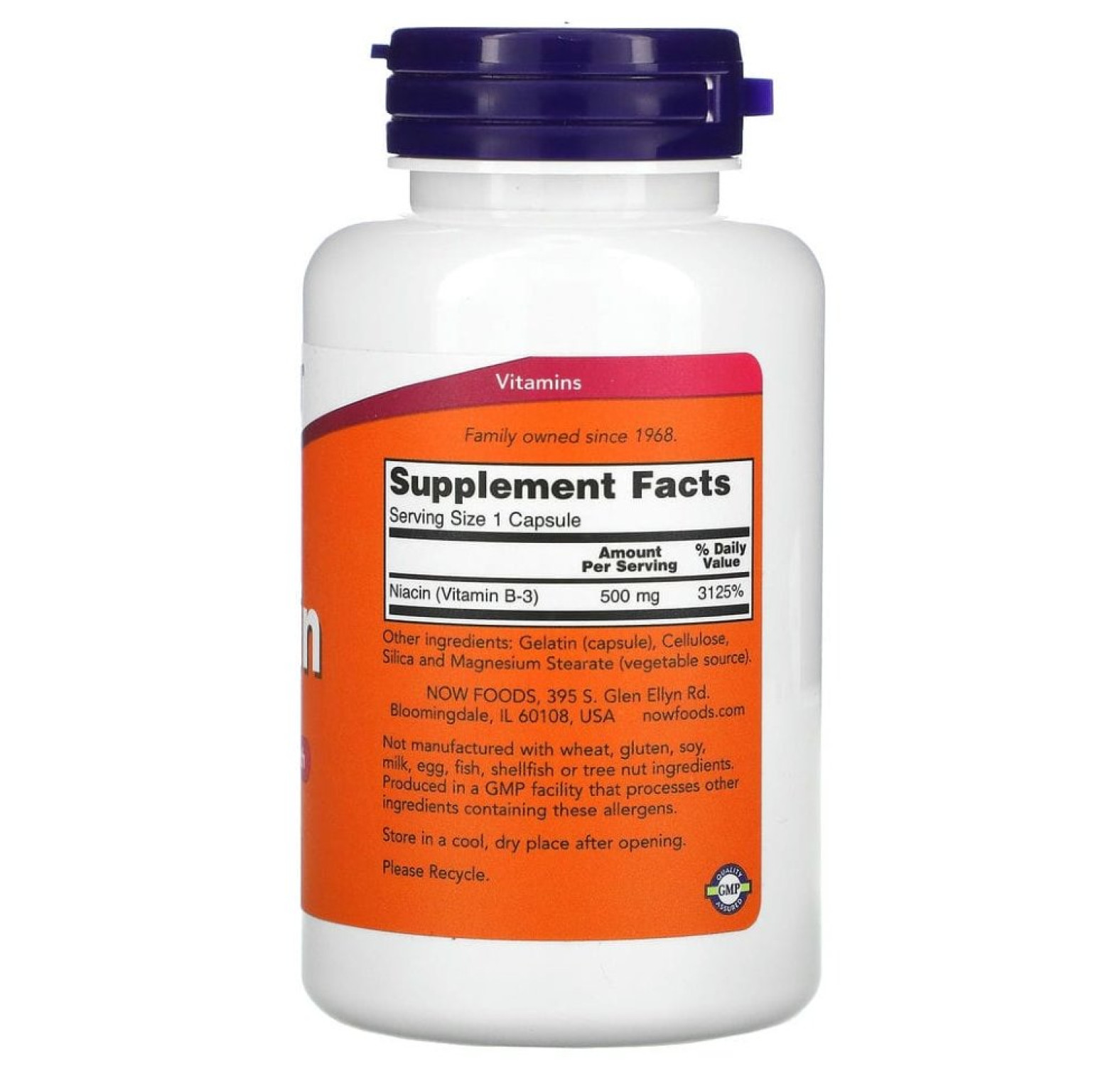 NOW Foods, Ниацин, 500 мг, 100 капсул