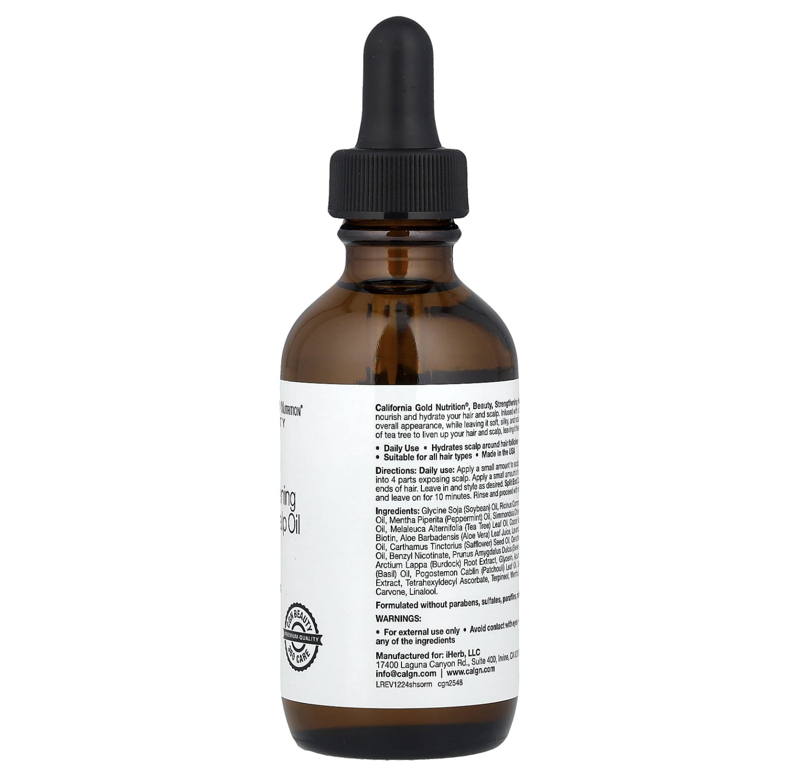 California Gold Nutrition, укрепляющее масло для волос и кожи головы, биотин, розмарин и мята, 59 мл (2 жидк. унции)