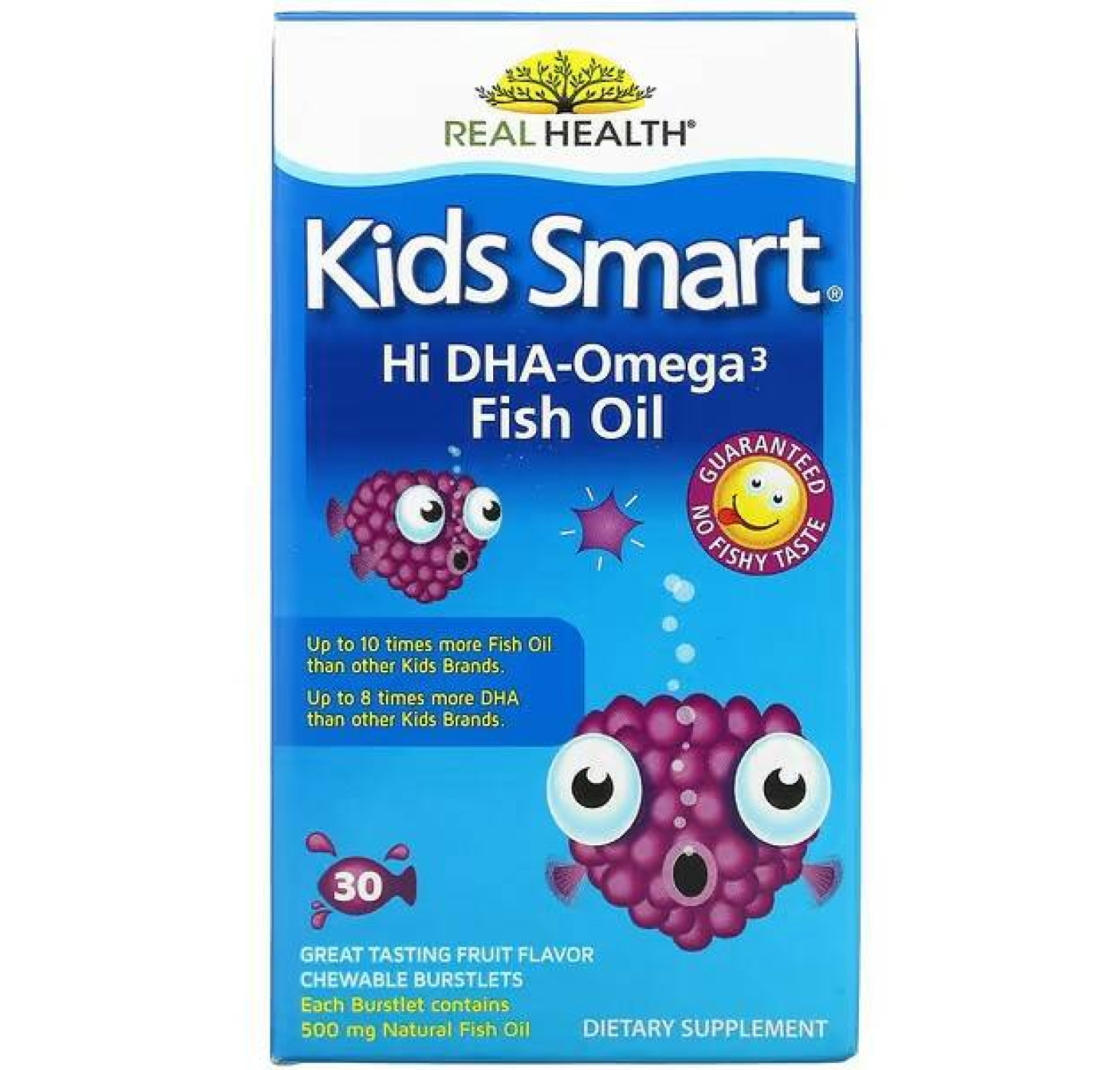 Bioglan, Kids Smart, рыбий жир с омега-3 и ДГК, фруктовый вкус, 30 жевательных капсул, лопающихся во рту