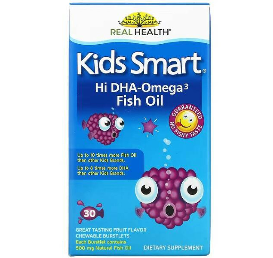 Bioglan, Kids Smart, рыбий жир с омега-3 и ДГК, фруктовый вкус, 30 жевательных капсул, лопающихся во рту
