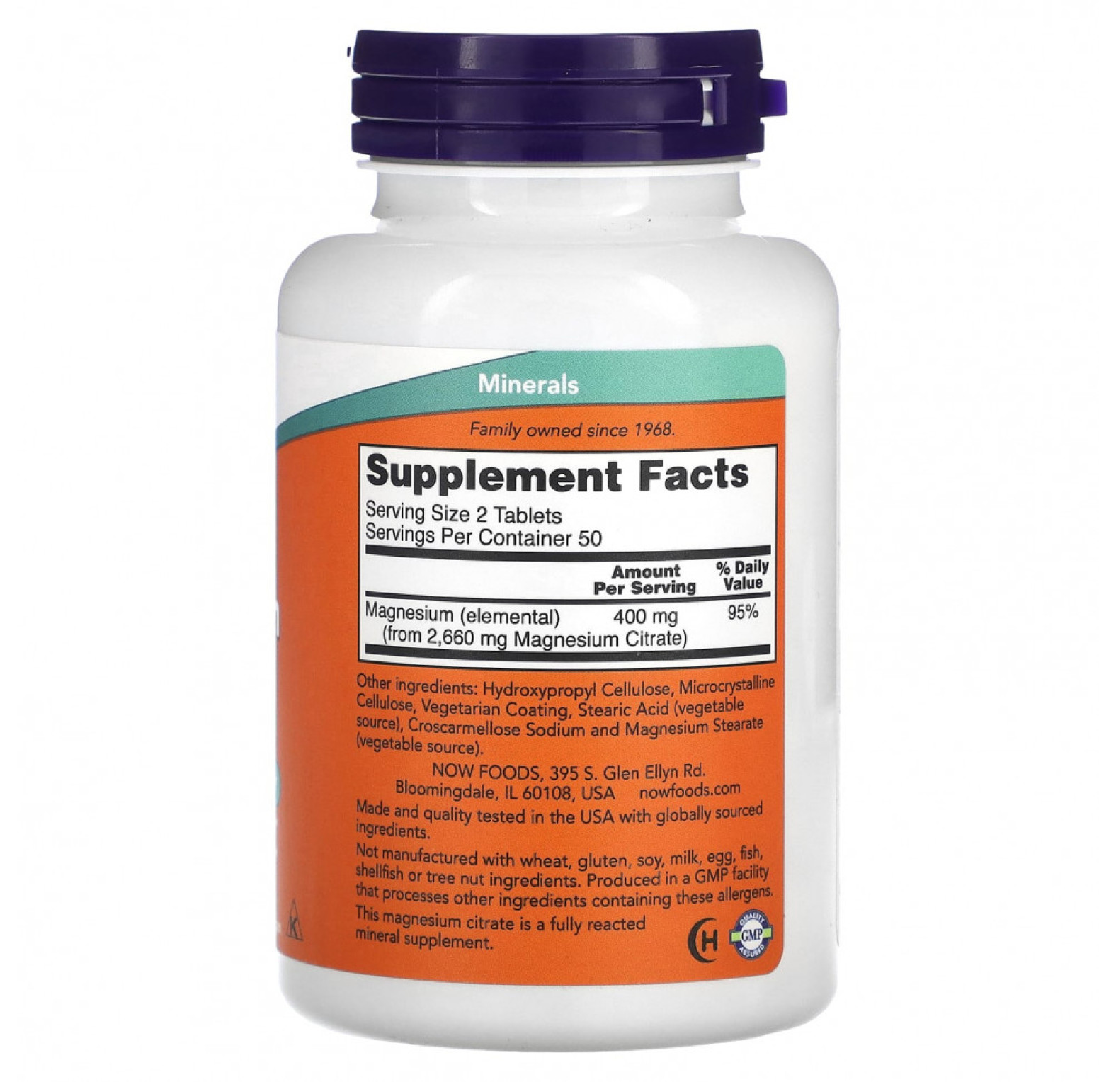 NOW Foods, Цитрат магния, 200 мг, 100 таблеток