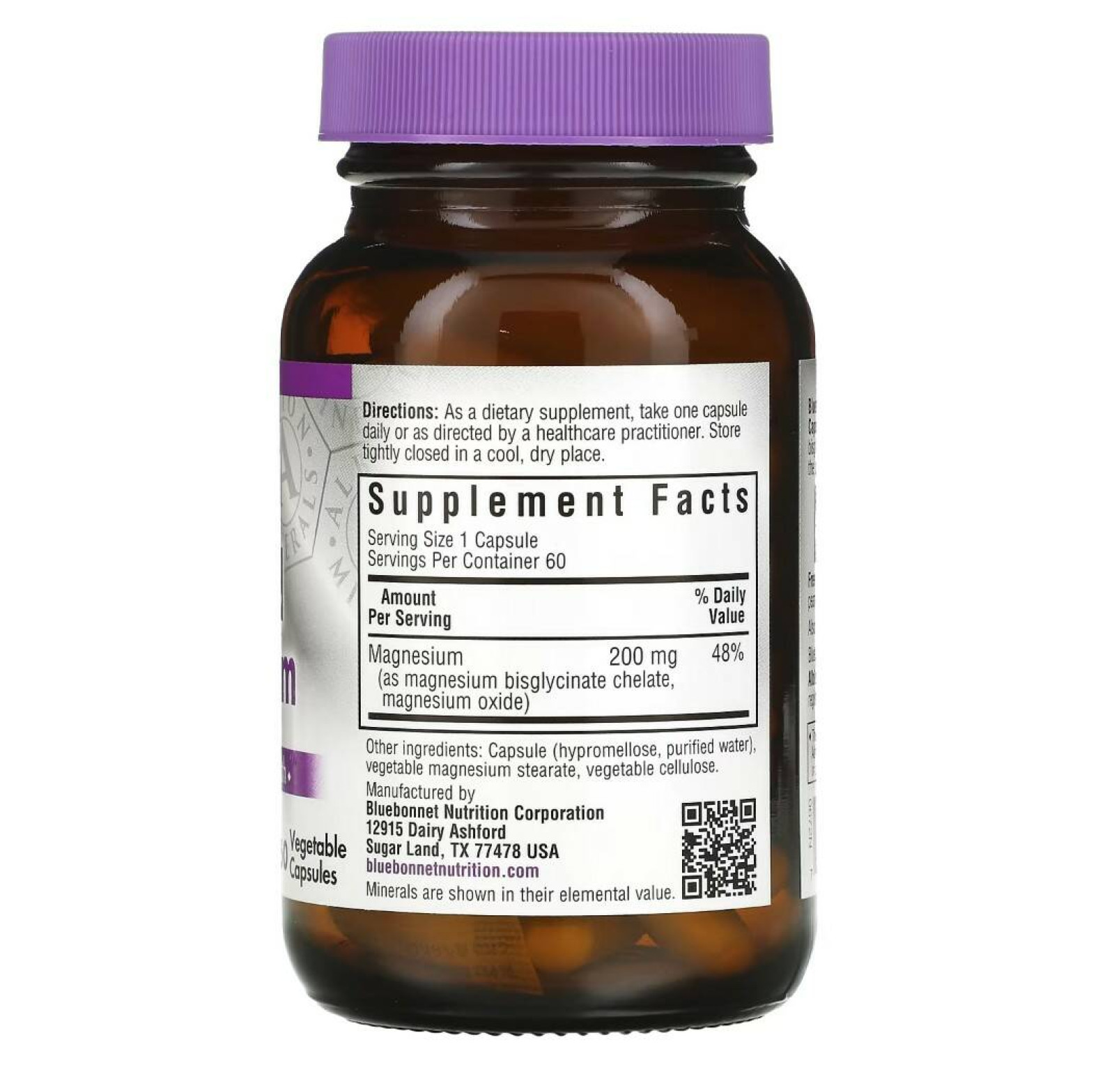 Bluebonnet Nutrition, буферизованный хелатный магний, 60 растительных капсул