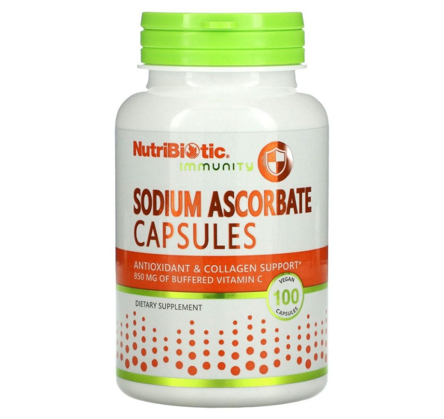 NutriBiotic, Immunity, аскорбат натрия, 100 веганских капсул