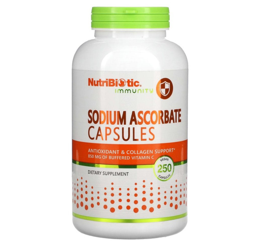 NutriBiotic, Immunity, аскорбат натрия, 250 растительных капсул