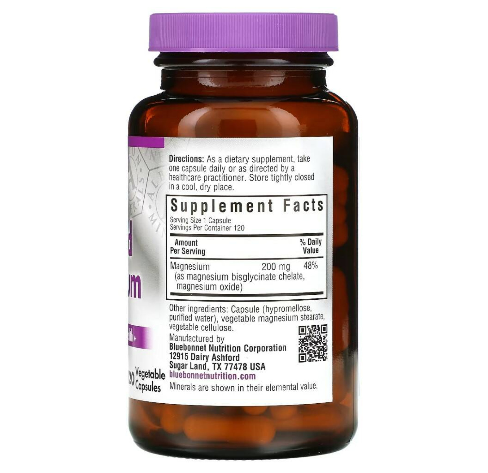 Bluebonnet Nutrition, буферный хелатный магний, 120 растительных капсул