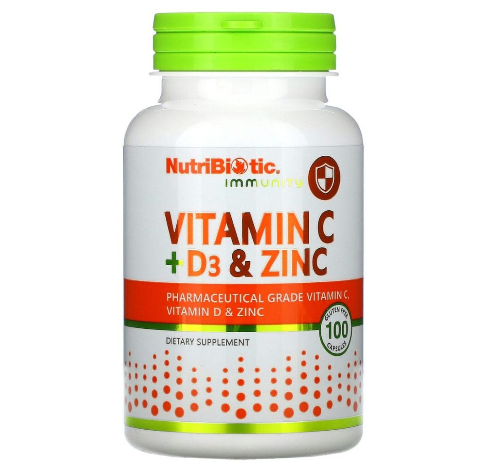 NutriBiotic, Immunity, витамины C + D3 и цинк, 100 капсул