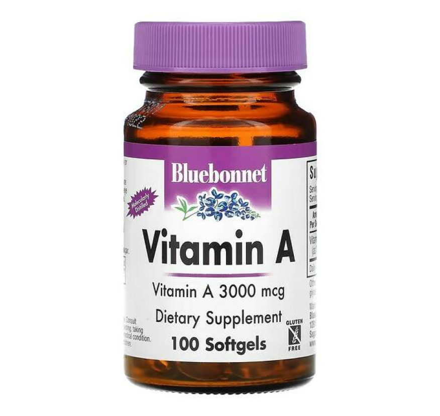Bluebonnet Nutrition, витамин A, 3000 мкг, 100 капсул