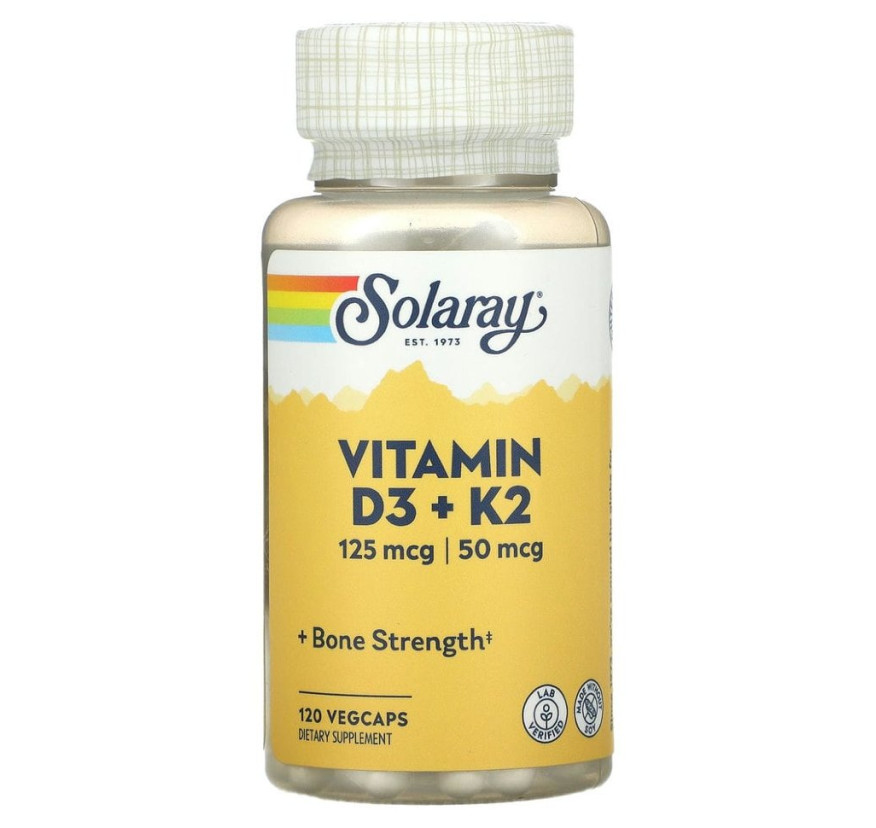 Solaray, витамины D3 и K2, без сои, 120 вегетарианских капсул