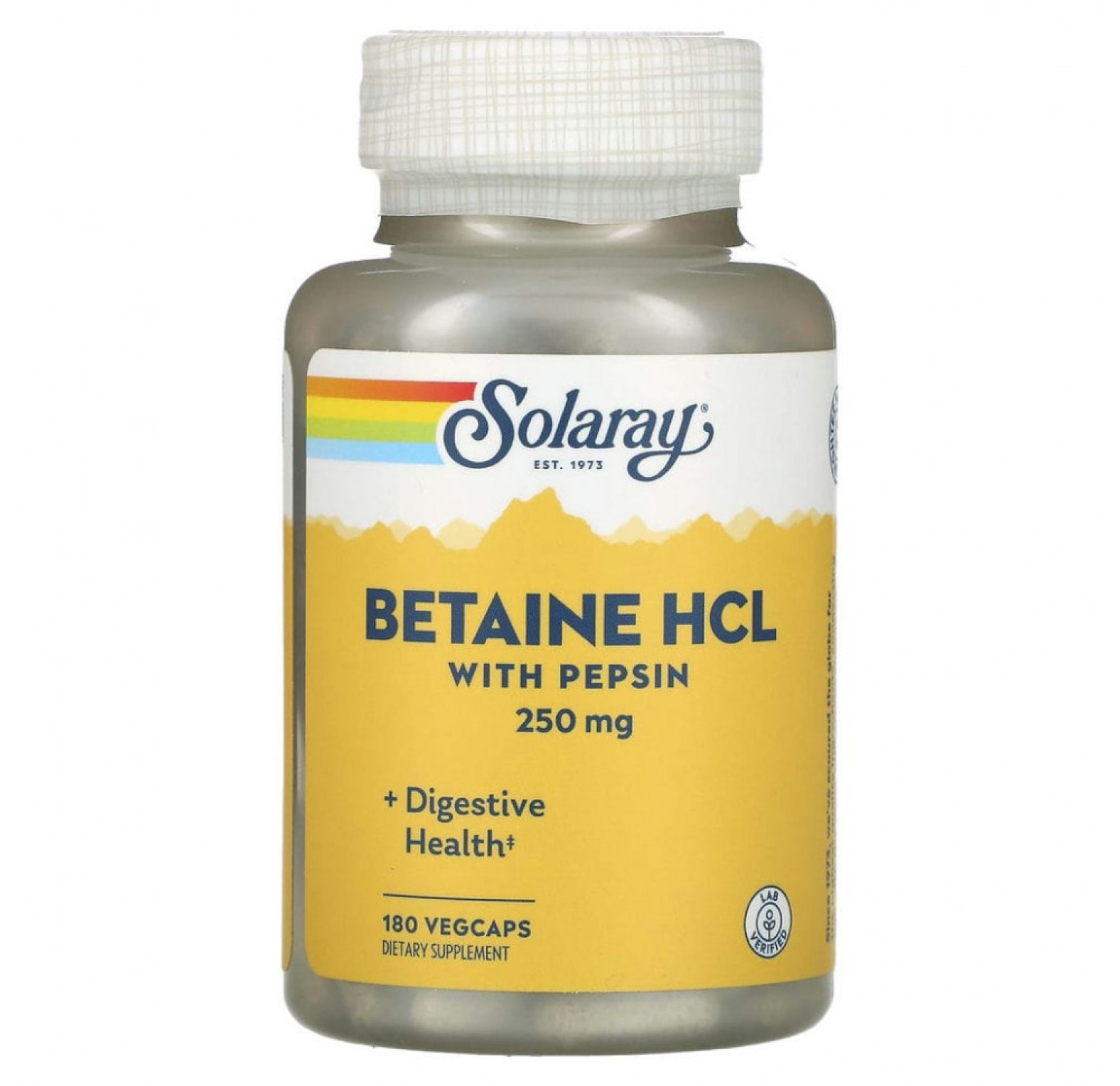 Solaray, гидрохлорид с пепсином, 230 мг, 180 растительных капсул