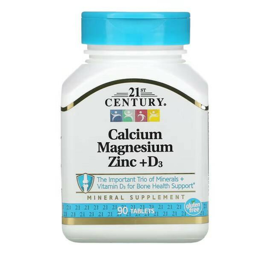 21st Century, кальций, магний, цинк и витамин D3, 90 таблеток