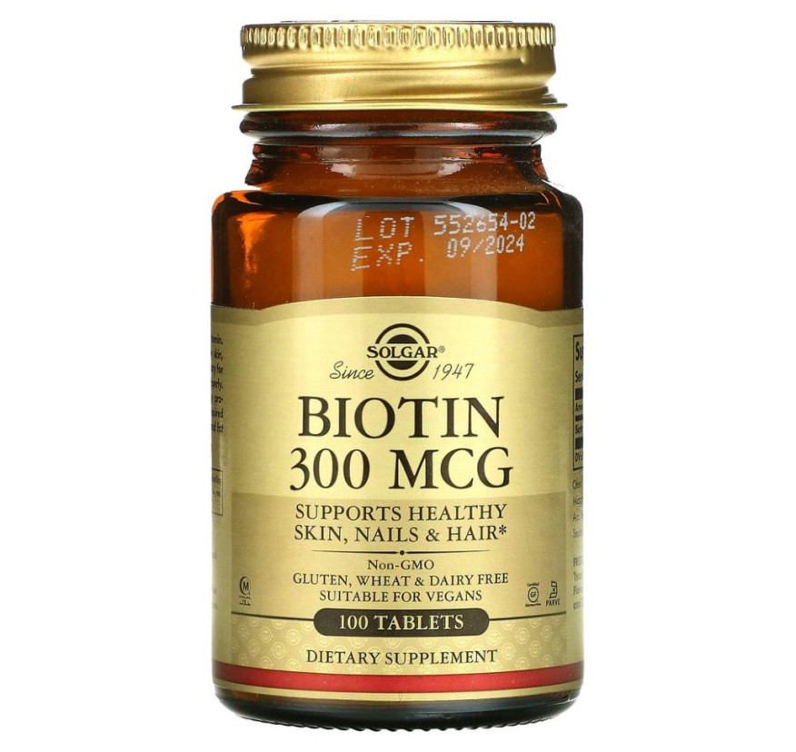 Solgar, Биотин, 300 мкг, 100 таблеток
