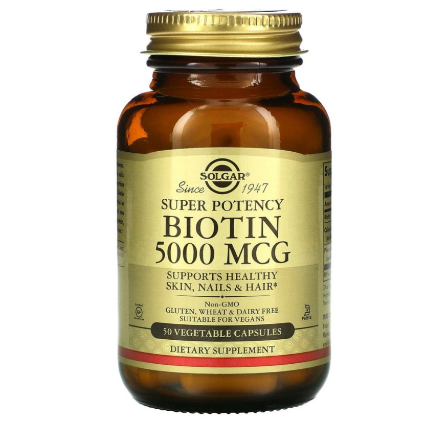 Solgar, биотин, 5000 мкг, 50 вегетарианских капсул