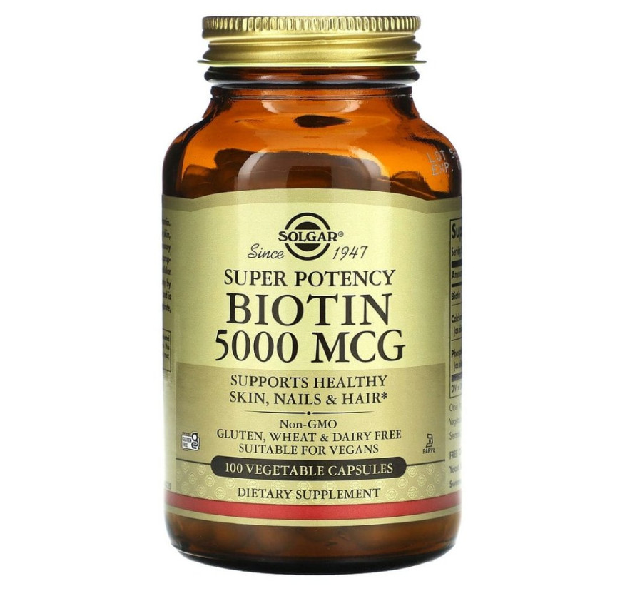 Solgar, биотин, 5000 мкг, 100 растительных капсул