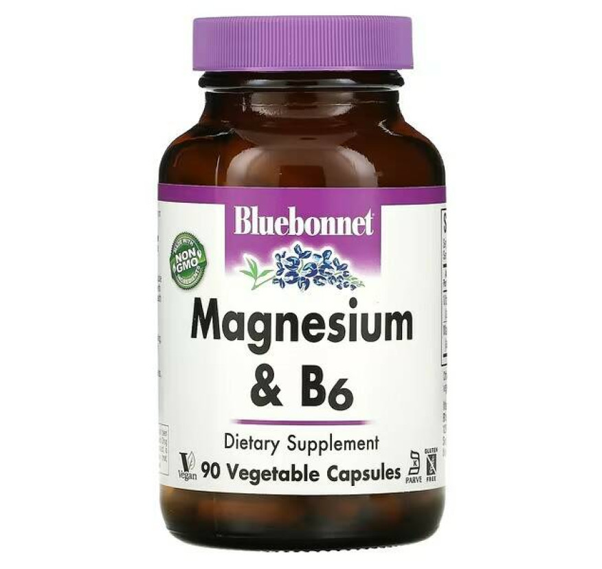 Bluebonnet Nutrition, магний и витамин B6, 90 вегетарианских капсул