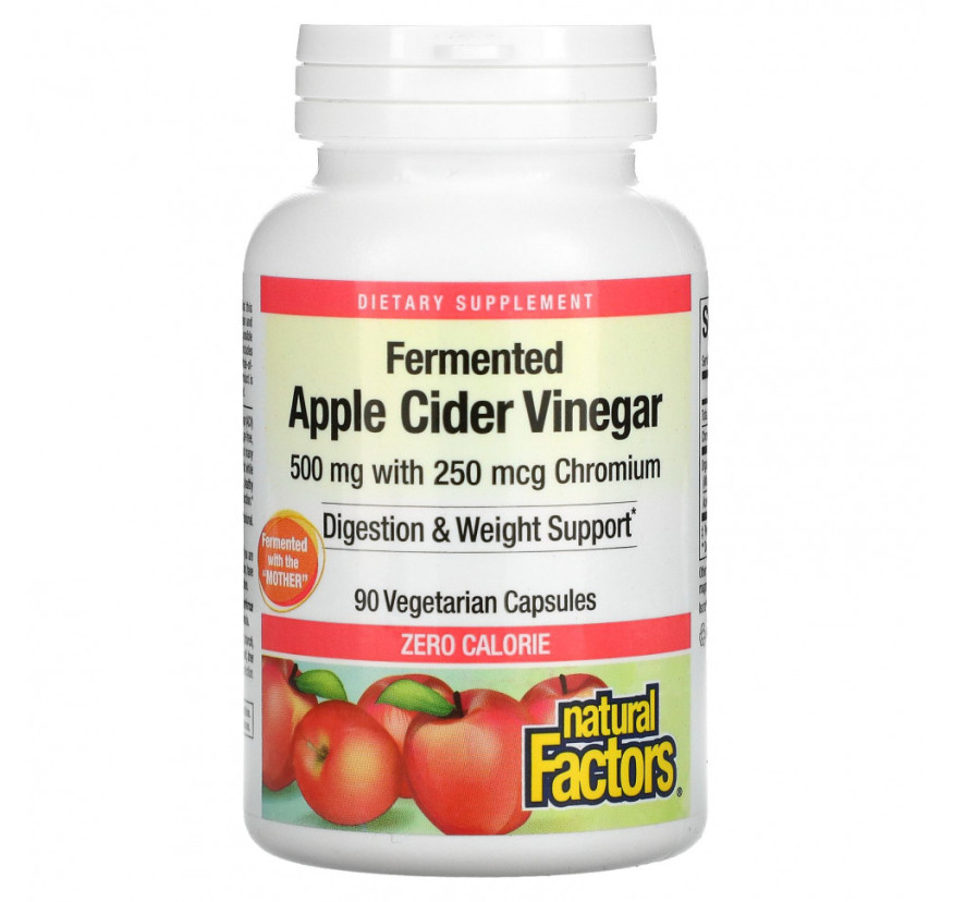 Natural Factors, Ферментированный яблочный уксус, 500 мг, 90 вегетарианских капсул