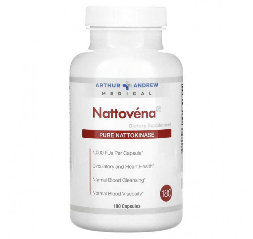 Arthur Andrew Medical, Nattovena, очищенная наттокиназа, 180 капсул