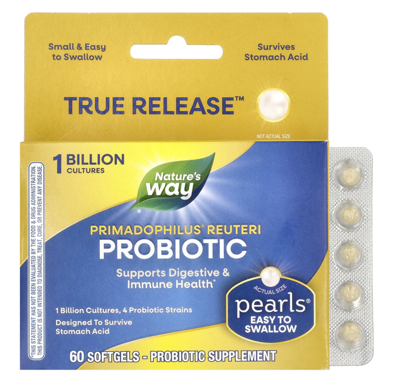 Nature's Way, Primadophilus Reuteri Pearls, 60 капсул