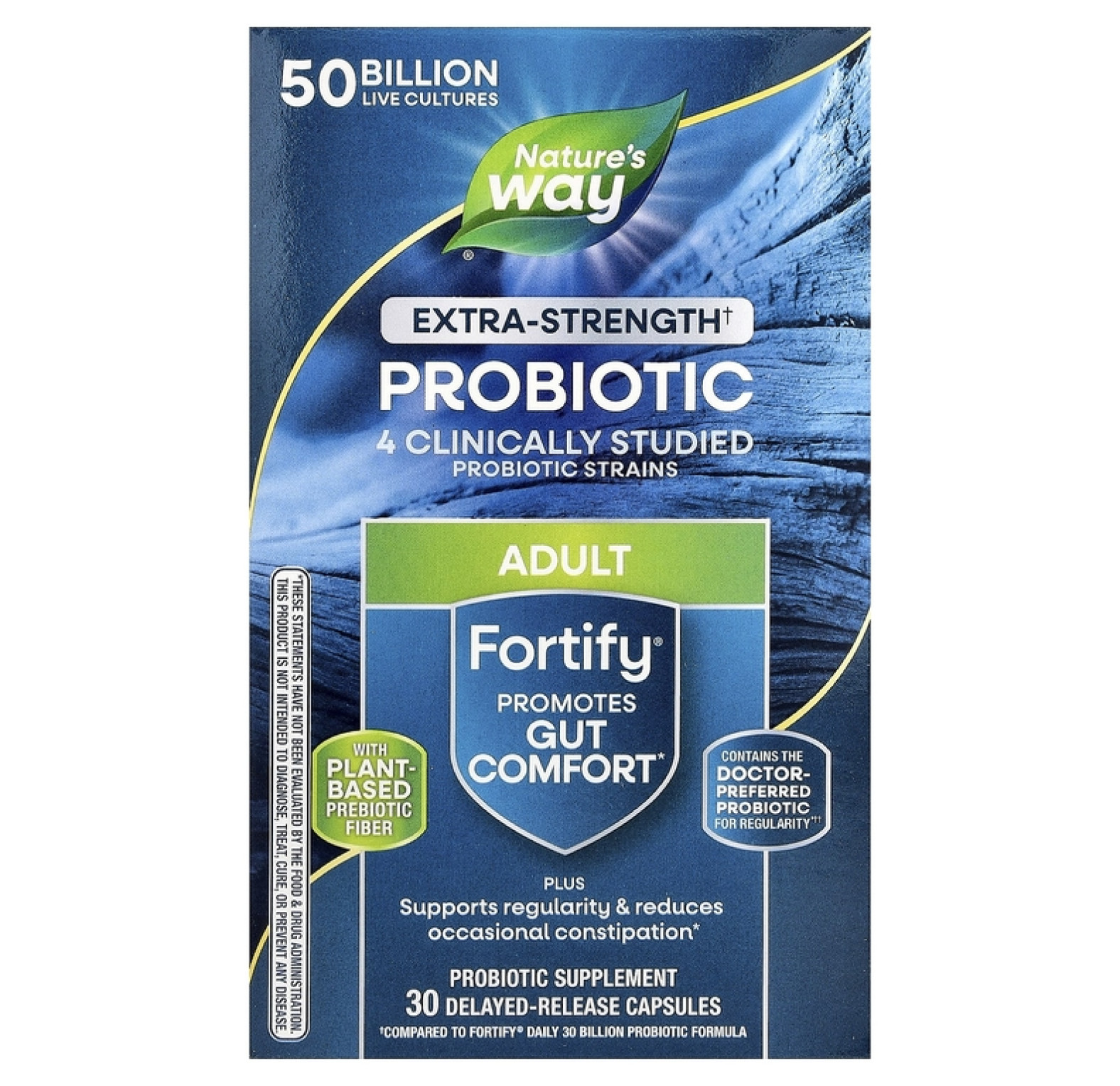 Nature's Way, Fortify, пробиотики и пребиотики для ежедневного приема, повышенная сила действия, 50 млрд, 30 капсул с отсроченным высвобождением