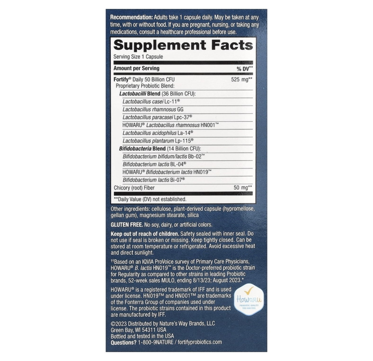 Nature's Way, Fortify, пробиотики и пребиотики для ежедневного приема, повышенная сила действия, 50 млрд, 30 капсул с отсроченным высвобождением