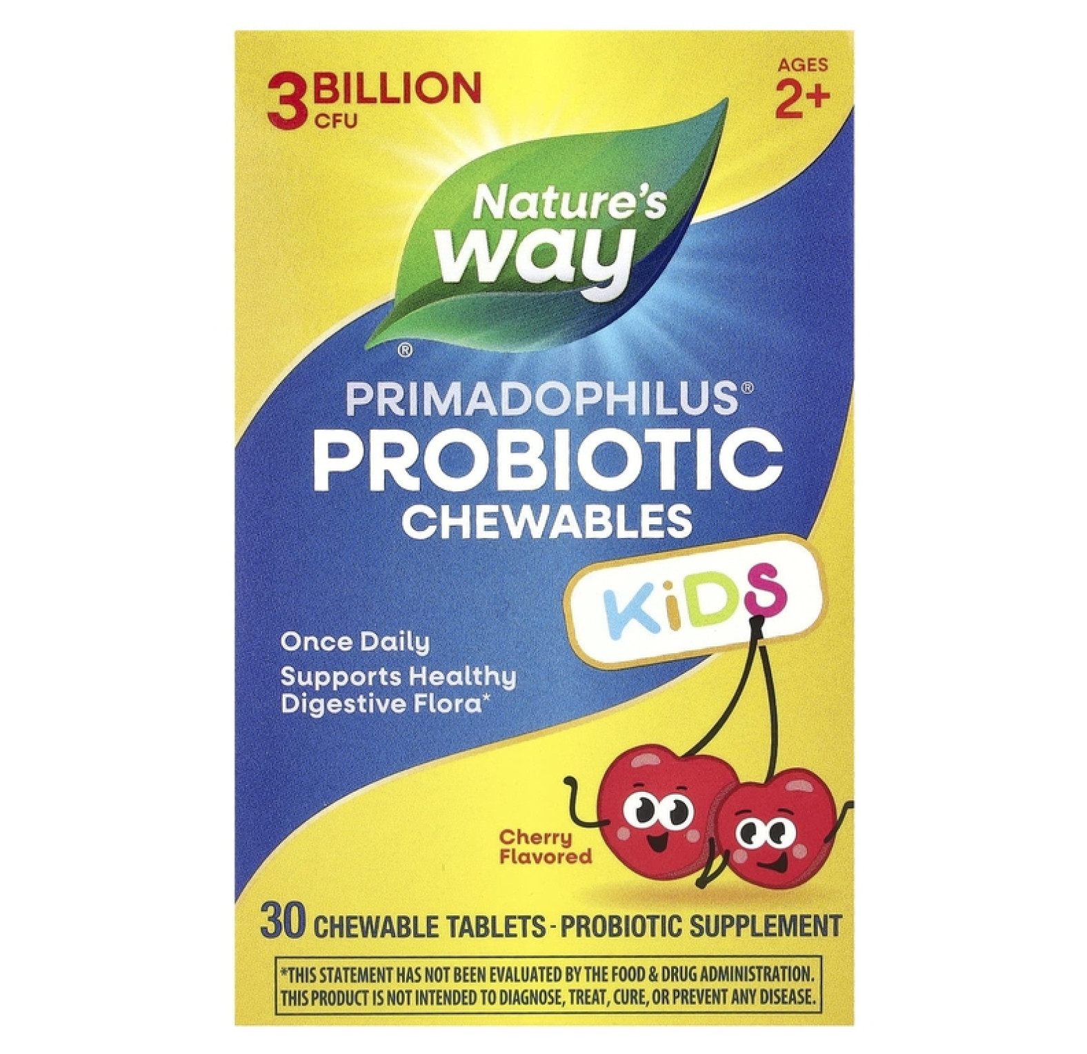 Nature's Way, Primadophilus, для детей, со вкусом вишни, 3 млрд КОЕ, 30 жевательных таблеток