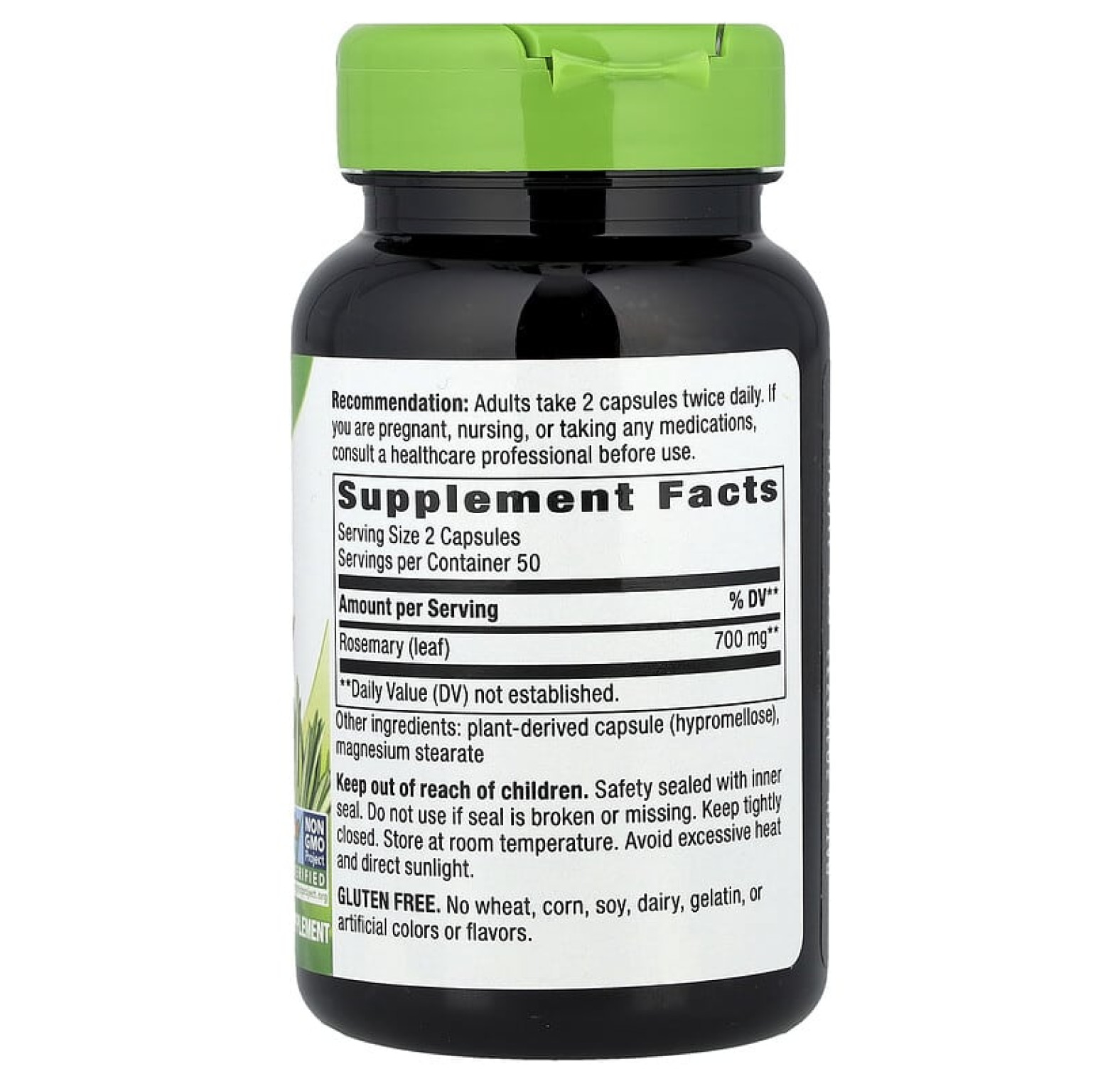 Nature's Way, Лист розмарина, 700 мг, 100 веганских капсул (350 мг в 1 капсуле)