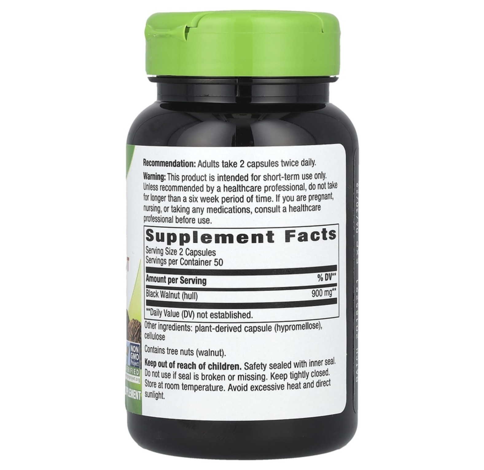 Nature's Way, скорлупа черного ореха, 500 мг, 100 вегетарианских капсул