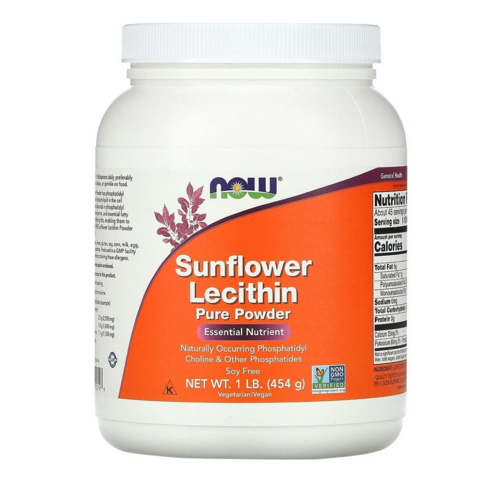 NOW Foods, подсолнечный лецитин, чистый порошок, 454 г