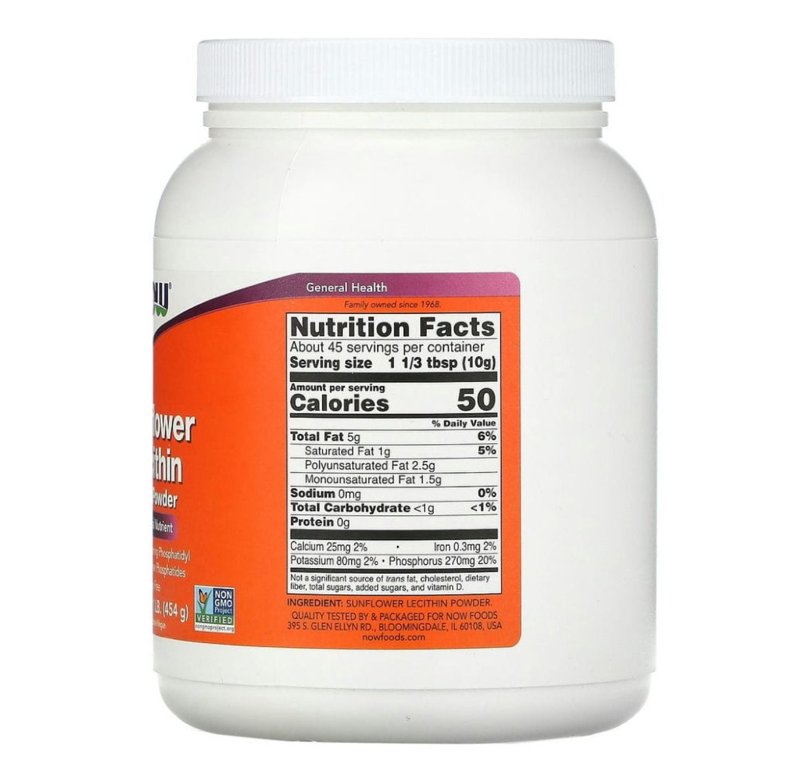 NOW Foods, подсолнечный лецитин, чистый порошок, 454 г