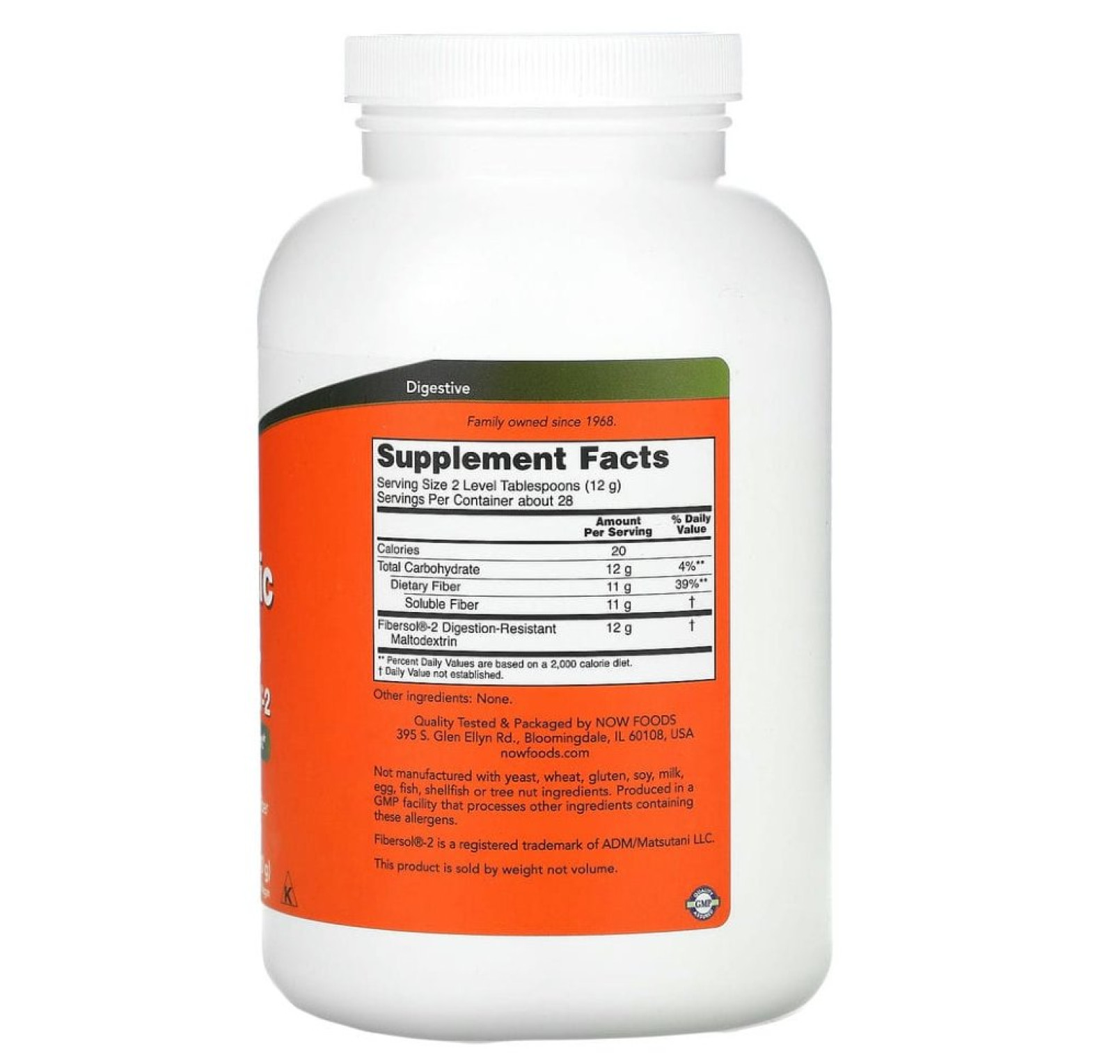 NOW Foods, пребиотическая клетчатка с Fibersol-2, 12 г