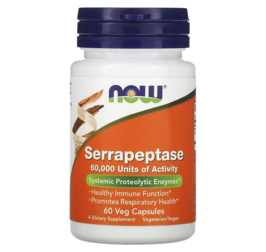 NOW Foods, серрапептаза, 60 растительных капсул