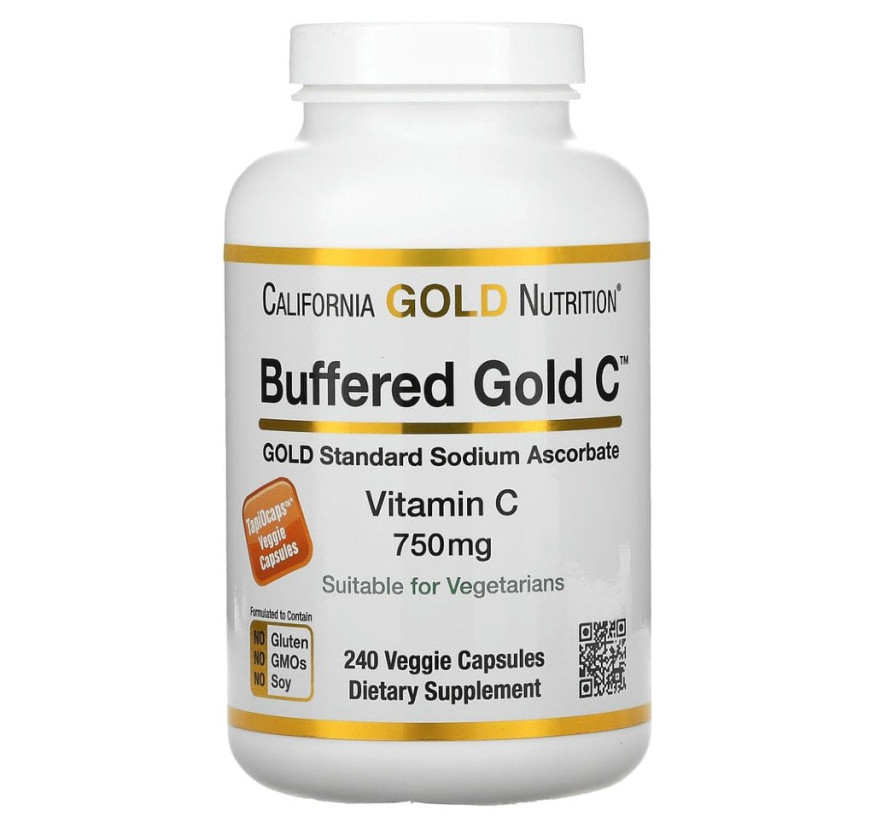 California Gold Nutrition, Gold C, GOLD Standard, буферизованный витамин C, аскорбат натрия, 750 мг, 240 растительных капсул