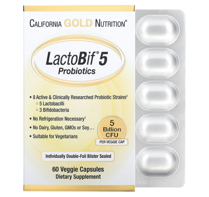California Gold Nutrition, LactoBif 5, пробиотики, 5 млрд КОЕ, 60 вегетарианских капсул
