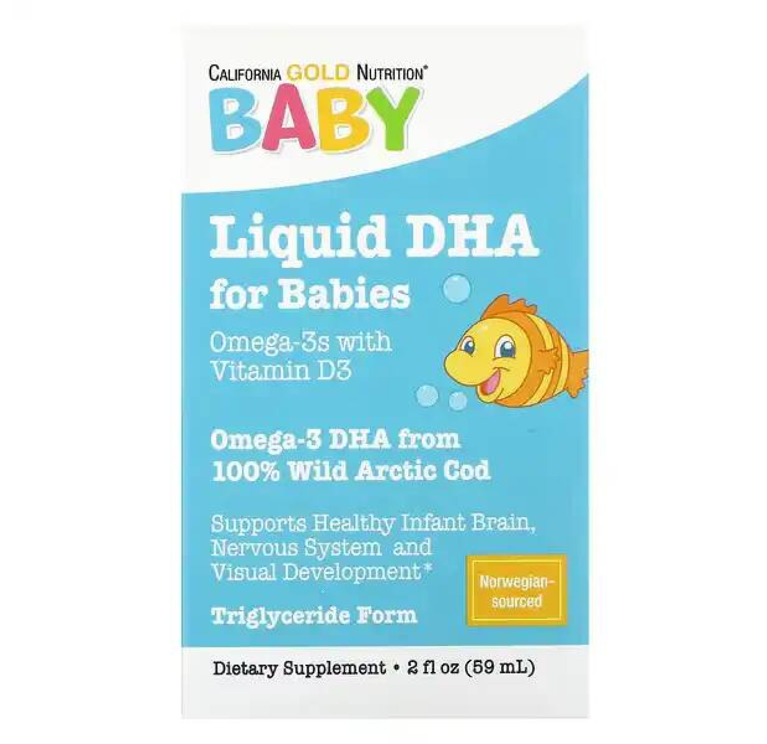 California Gold Nutrition, ДГК для детей, омега-3 с витамином D3, 1050 мг, 59 мл