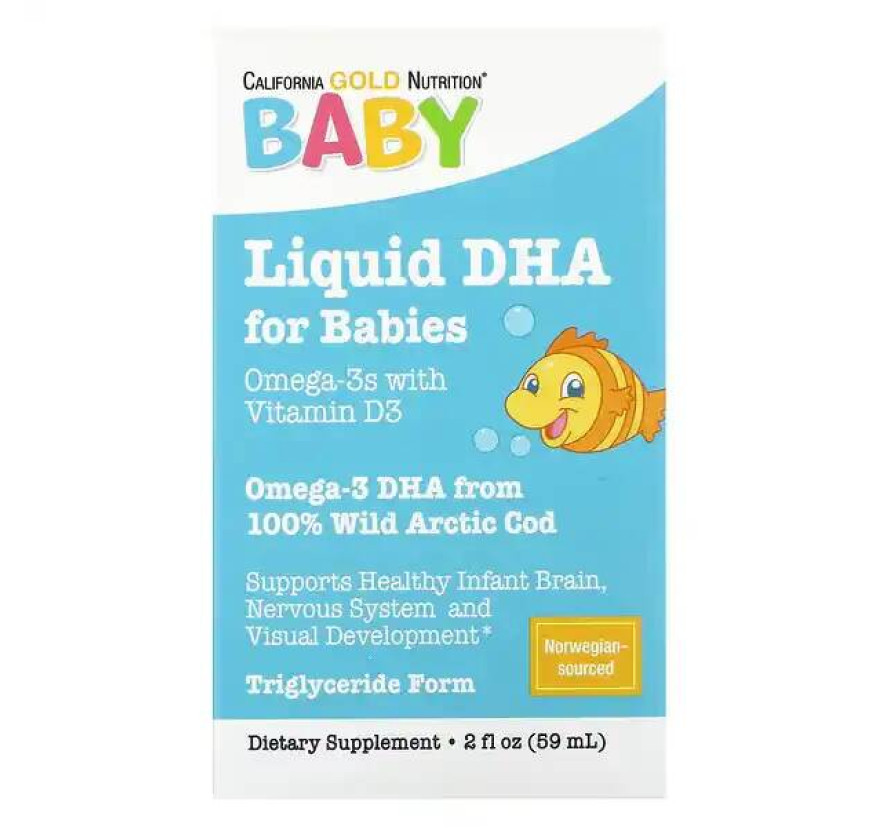 California Gold Nutrition, ДГК для детей, омега-3 с витамином D3, 1050 мг, 59 мл