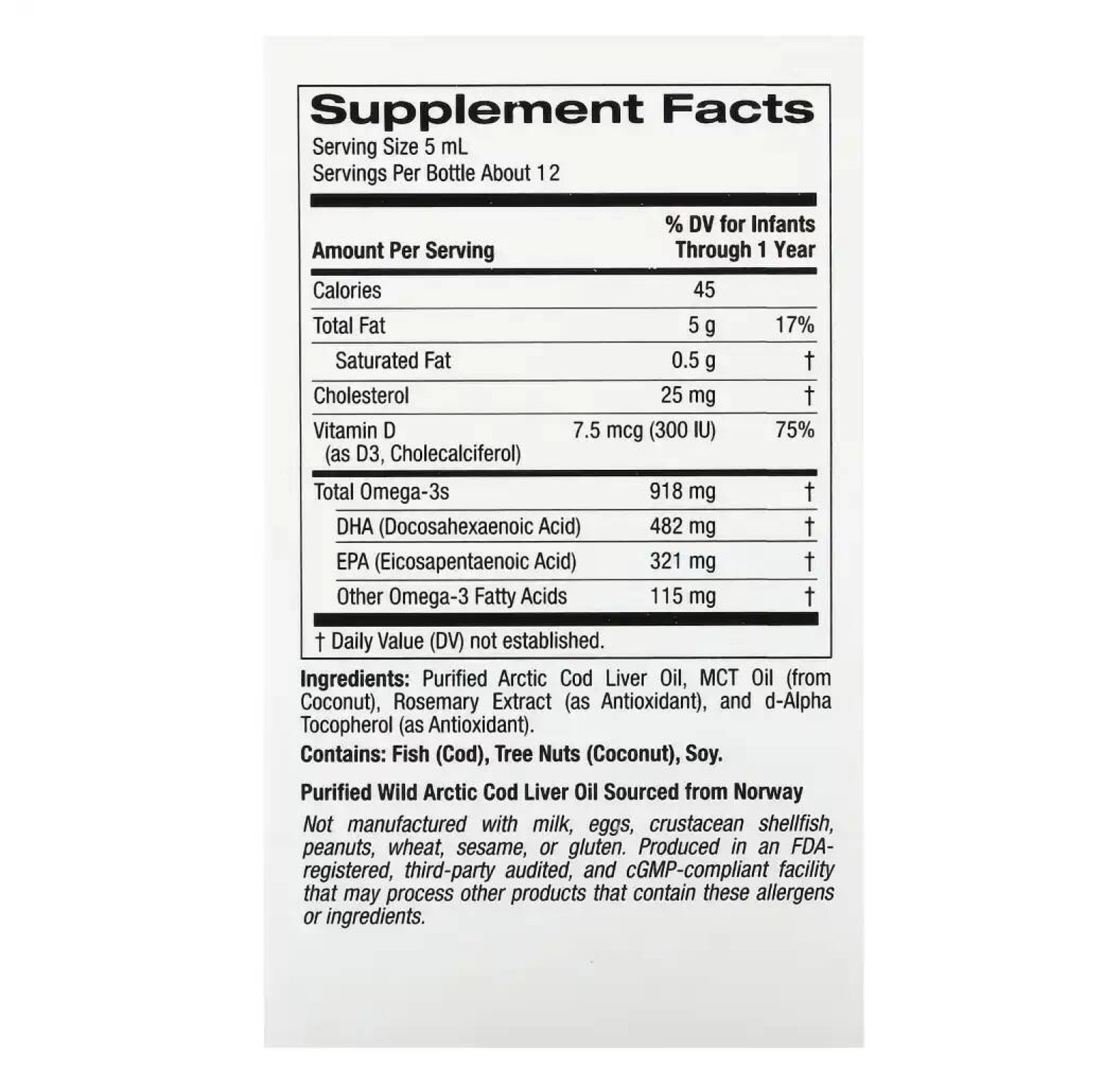 California Gold Nutrition, ДГК для детей, омега-3 с витамином D3, 1050 мг, 59 мл