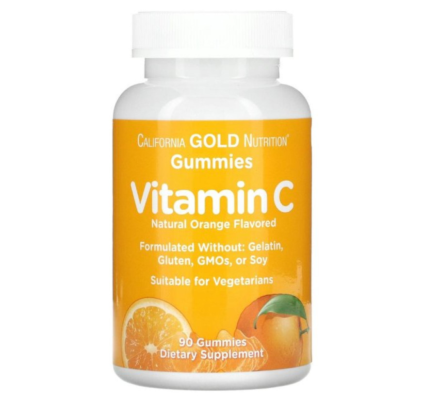California Gold Nutrition, витамин C, вкус апельсина, без желатина, 90 жевательных таблеток