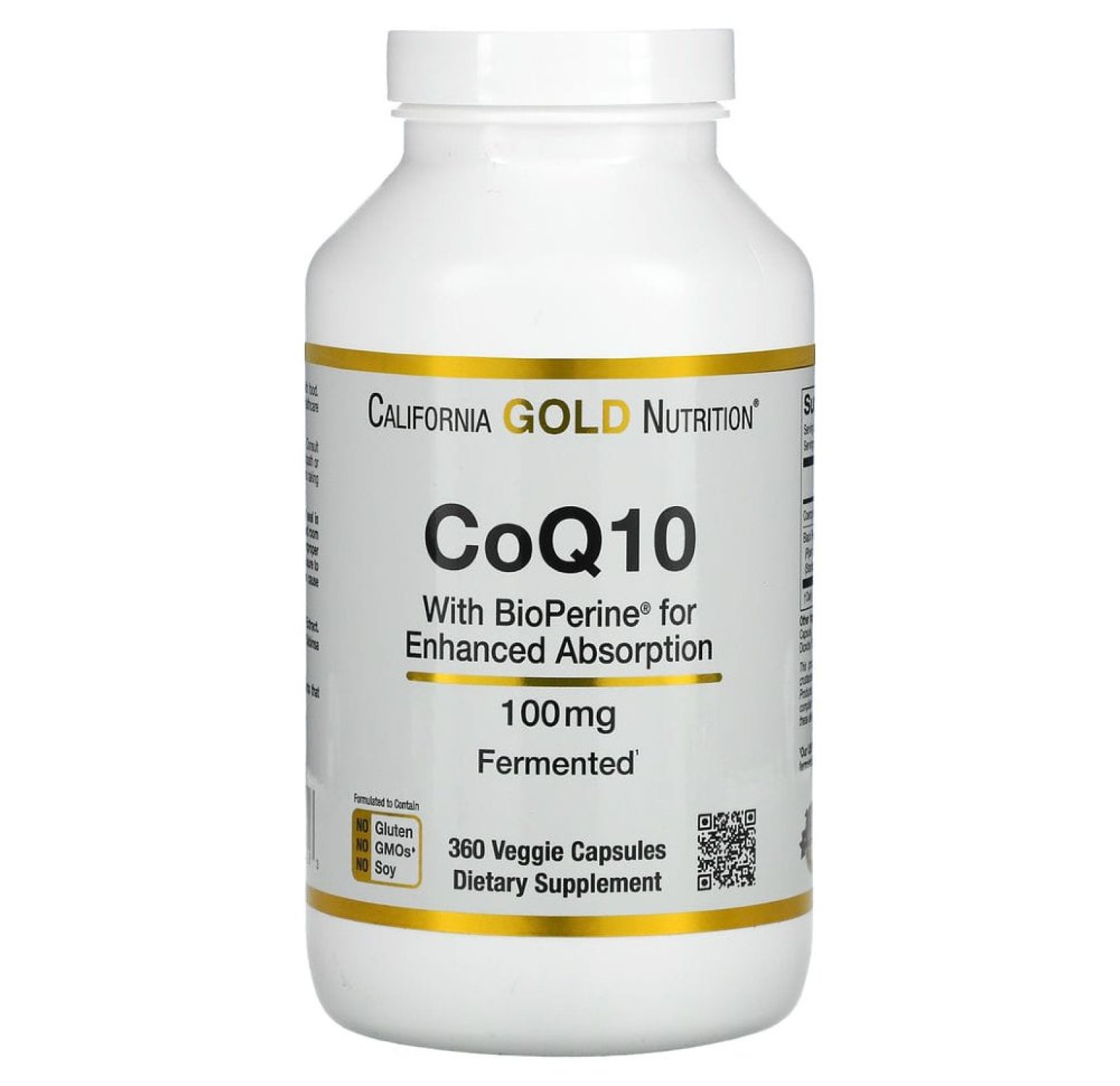 California Gold Nutrition, Коэнзим Q10 класса USP с экстрактом BioPerine, 100 мг, 360 растительных капсул