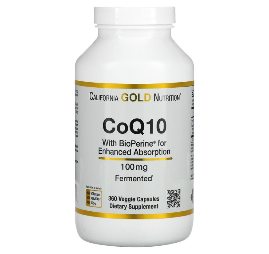California Gold Nutrition, Коэнзим Q10 класса USP с экстрактом BioPerine, 100 мг, 360 растительных капсул