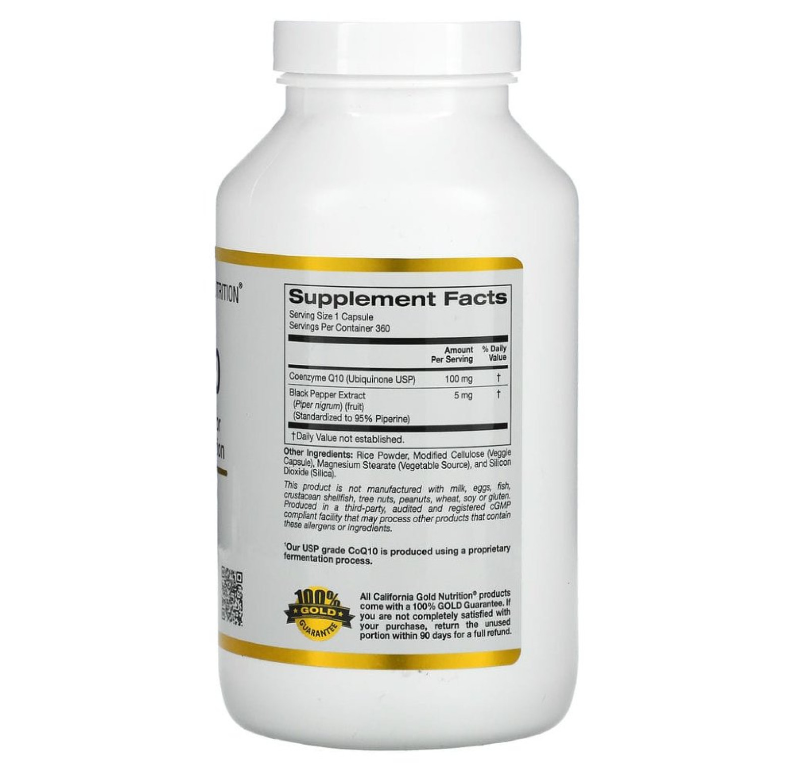 California Gold Nutrition, Коэнзим Q10 класса USP с экстрактом BioPerine, 100 мг, 360 растительных капсул