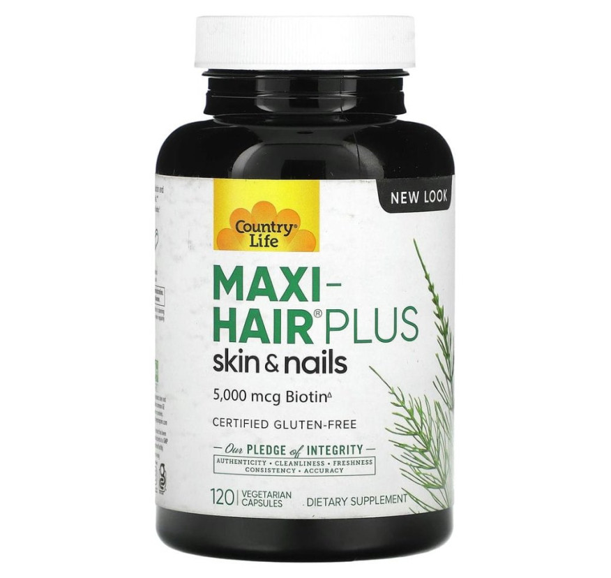 Country Life, Maxi-Hair Plus, 1250 мкг, 120 вегетарианских капсул (Товар снят с продажи)