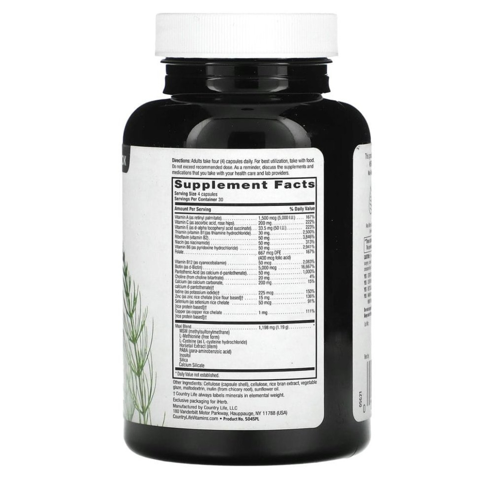 Country Life, Maxi-Hair Plus, 1250 мкг, 120 вегетарианских капсул (Товар снят с продажи)