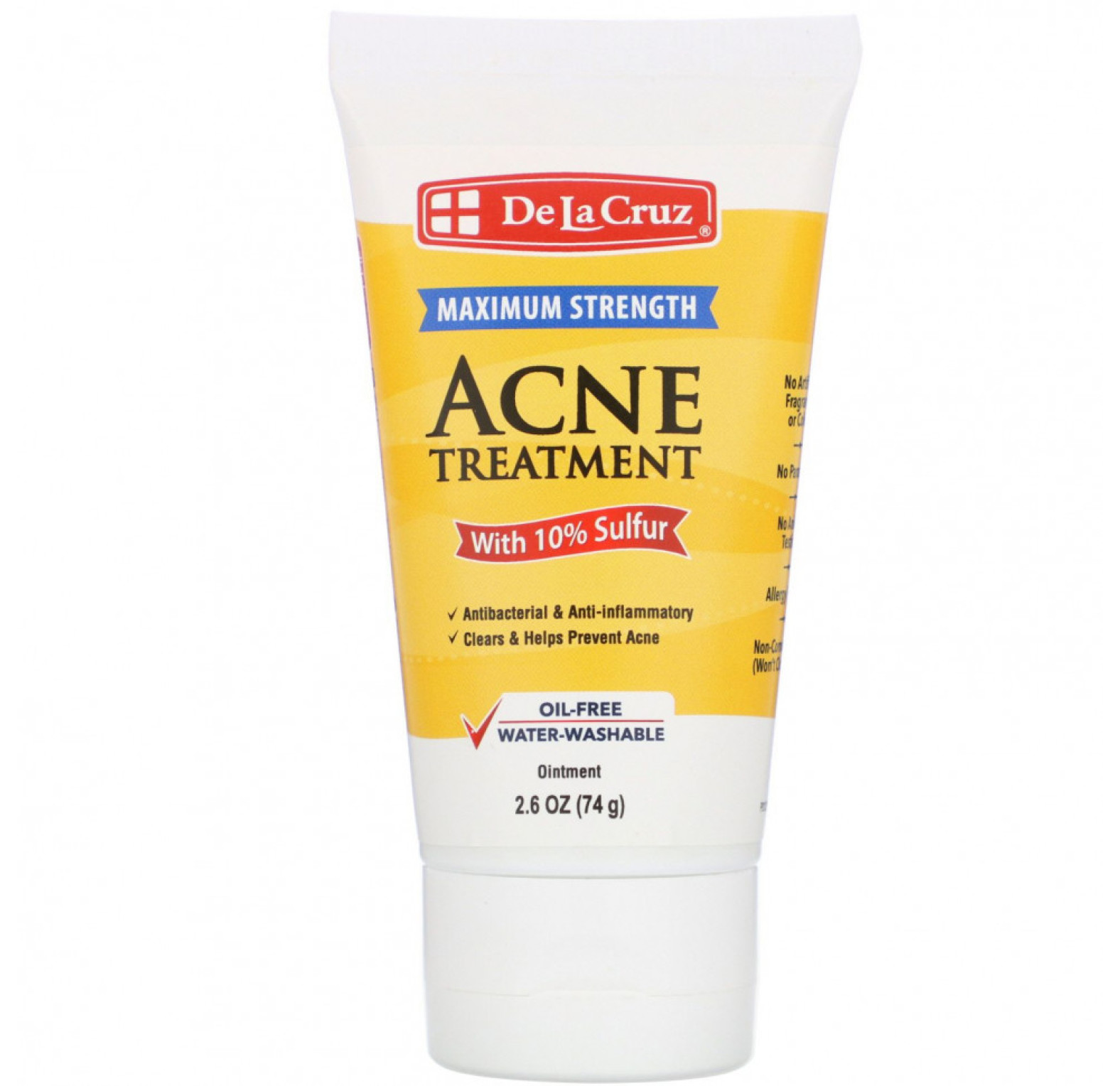 De La Cruz, мазь для лечения акне с 10% серой, «Максимальная сила», 74 г (2,6 унции)